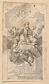 The Ascension of Saint Benedict; verso: Ornamental sketches, Hans Georg Asam (German, Rott am Inn 1649–1711 Sulzbach), Pen and black ink, gray wash, red chalk; construction lines in black chalk; verso: pen and black ink