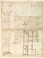 Villa of Agostino Chigi (La Farnesina), Rome, north façade, with ornamental detailing (recto); Villa of Agostino Chigi (La Farnesina), Rome, plan and moulding profiles (verso), Drawn by Anonymous, French, 16th century, Pen and dark brown ink, black chalk, and incised lines