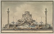 Design for the Fireworks Display in Paris for the Birth of the Dauphin in 1781, Attributed to (circle of) Louis Gustave Taraval (French, Stockholm 1738–1794 Paris), Pen and black ink, with gray, brown, and colored wash and gouache