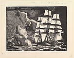 The Saratoga vs. The Barbary Pirates, Charles Ernest Pont  American, Lithograph