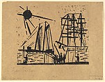 Anglers with Sun and Ships (Angler mit Sonne und Schiffen), Lyonel Charles Feininger American, Woodcut