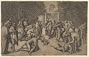 The Philistines Place the Ark of the Covenant in the Temple of Dagon, Battista Franco  Italian, Engraving with etching; second state