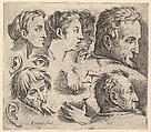 Studies of Heads, Battista Franco  Italian, Engraving with etching