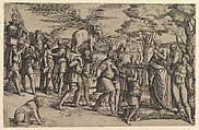 Melchizadek offering bread and wine to Abraham, Battista Franco  Italian, Etching and engraving; second state