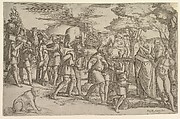 Melchizadek offering bread and wine to Abraham, Battista Franco  Italian, Etching and engraving; third state