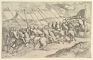A company of horsemen riding to the right, Battista Franco  Italian, Etching