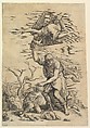 The sacrifice of Abraham who needs before Isaac who raises his sword to strike him, Battista Franco  Italian, Etching