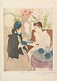 Afternoon Tea Party, Mary Cassatt (American, Pittsburgh, Pennsylvania 1844–1926 Le Mesnil-Théribus, Oise), Drypoint and aquatint, printed in color from three plates; fifth state of five (Mathews & Shapiro)
