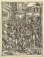 The Massacre of the Innocents (Right side) with group of male figures attacking women and children; classical buildings in the background, Domenico Campagnola (Italian, Venice (?) 1500–1564 Padua), Woodcut