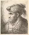 A bearded man wearing a tasseled headdress facing left, from "Heads in Oriental Headdress", Giovanni Benedetto Castiglione (Il Grechetto)  Italian, Etching