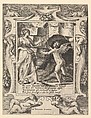 Juno summoning sleep to descend upon Jupiter, set within an elaborate frame, from "Loves, Rages and Jealousies of Juno", Giulio Bonasone (Italian, active Rome and Bologna, 1531–after 1576), Engraving