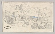 Southern landscape with a building, Heinrich Dreber  German, Graphite, blue watercolor