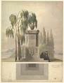 Design for a Tomb, Rothgeisser in Nuremberg (Elevation and Ground Plan), Johann Georg Dürschner German, Pen and black ink, brush and green, blue, black, gray and purple watercolor