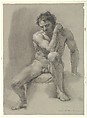 Seated Nude Male, Anton Raphael Mengs  German, Black chalk, heightening with white, brown wash (?), on gray-brown paper