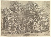 The Adoration of the Shepherds with angels overhead, Battista Franco  Italian, Etching and engraving; second state of two
