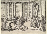 Man Seated Beneath a Statue of Bacchus, Receiving an Audience, Battista Franco (Italian, Venice ca. 1510–1561 Venice), Etching and engraving