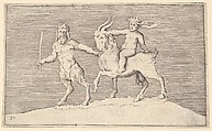 Satyr Leading Goat on which a Infant Rides, from "Ex Antiquis Cameorum et Gemmae Delineata", Anonymous, Italian, 16th century  Italian, Engraving; third state