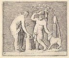 Man and Woman Sacrificing a Goat, from "Ex Antiquis Cameorum et Gemmae Delineata/ Liber Secundus/et ab Enea Vico Parmen Incis", Anonymous, Italian, 16th century  Italian, Engraving; third state