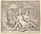 Two Lovers with Pan, from "Ex Antiquis Cameorum et Gemmae Delineata/ Liber Secundus/et ab Enea Vico Parmen Incis", Anonymous, Italian, 16th century  Italian, Engraving; third state
