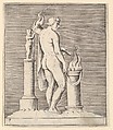 Man with Torch between Flaming Altar and Statuette, from "Ex Antiquis Cameorum et Gemmae Delineata/ Liber Secundus/et ab Enea Vico Parmen Incis", Anonymous, Italian, 16th century  Italian, Engraving; third state