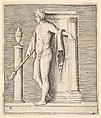 Man with Torch at Temple Door, from "Ex Antiquis Cameorum et Gemmae Delineata/ Liber Secundus/et ab Enea Vico Parmen Incis", Anonymous, Italian, 16th century Italian, Engraving; third state