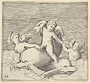 Three Cupids and Two Dolphins, from "Ex Antiquis Cameorum et Gemmae Delineata/ Liber Secundus/et ab Enea Vico Parmen Incis", Anonymous, Italian, 16th century  Italian, Engraving; third state