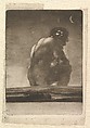Seated Giant, Goya (Francisco de Goya y Lucientes) (Spanish, Fuendetodos 1746–1828 Bordeaux), Burnished aquatint, scaper, roulette, lavis (along the top of the landscape and within the landscape)