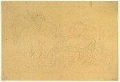 Mythological Scene, from the Legend of Cupid and Psyche, Bonaventura Genelli German, Graphite, on tracing paper