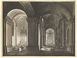 Church Interior, Johann Ludwig Ernst Morgenstern  German, Pen and brown ink, brush and brown and gray wash, over graphite; framing lines in pen and ink