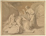 Christ in the Garden of Gethsemane, Johann Friedrich Overbeck  German, Black fabricated crayon (possibly early conté crayon) with touches of brown fabricated crayon and thin brown watercolor wash; framing line in black fabricated crayon