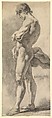 Standing Male Nude, Franz August Myldorfer  Austrian, Black chalk