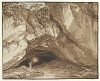 Rocky Landscape with Hunters, Johann Christian Reinhart  German, Pen and brown ink, brush and brown and gray wash; framing lines in pen and black ink