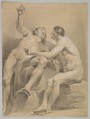Two Male Nudes, One Seated and One Semi-reclining, Jakob Matthias Schmutzer  Austrian, Black chalk heightened with white