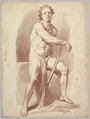 Seated Male Nude Resting on a Stick, Jakob Matthias Schmutzer  Austrian, Red chalk