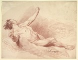 Reclining Male Nude, as Wind God on Clouds, Jakob Matthias Schmutzer  Austrian, Red chalk
