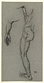 Study of the Left Arm and the Left Side of a Male Nude, Franz von Stuck  German, Black chalk on blue paper