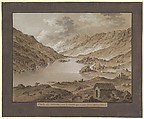 View of Oberalp Lake, Franz Xaver Triner  Swiss, Brush with brown and gray watercolor and bodycolor, heightened with white gouache. Framing line in black ink and a 1.1/2 inch border of brown watercolor