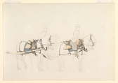 Studies of Four Horses with Two Horsemen, Jörgen Valentin Sonne Danish, Graphite, watercolor