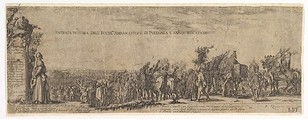 Plate 1: The Entrance of the Polish Ambassador into Rome, the Medici coat of arms at left, Stefano della Bella  Italian, Etching; first state of three