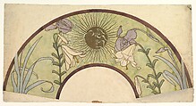 Design for a Fan with Sunburst, Lilies, and Irises, Alphonse Mucha  Czech, Watercolor and gold paint over graphite