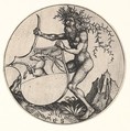 Shield with Stag Held by Wild Man, Martin Schongauer German, Engraving