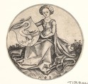 Shield with Swan Held by Woman, Martin Schongauer German, Engraving