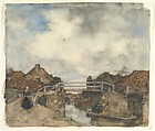 Dutch Canal, Rijswijk, Jacob Maris (Dutch, The Hague 1837–1899 Karlsbad), Watercolor over traces of black chalk