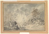 A Military Convoy Surprised by an Explosion, Dirk Langendijk Dutch, Pencil, pen and brown ink, gray wash