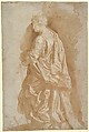 Study of a Standing Female Saint, Peter Paul Rubens Flemish, Brush and light brown wash, over a little black chalk, on light grayish paper; certain contours reinforced in pen and dark brown ink