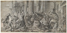 Samuel Anointing the Young David (?), Jan Erasmus Quellinus Flemish, Point of brush, gray and gray-black wash, heightened with white, over slight traces of black chalk