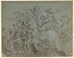 Triumph of the Eucharist, Anonymous, Flemish, 17th century Flemish, Black chalk, brush and brown wash, heightened with white gouache, on blue paper
