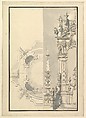 Half Elevation and Half Ground Plan for a Catafalque for an Electress Palatine, Giuseppe Galli Bibiena  Italian, Pen, brown ink and gray wash