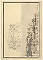 Half Plan and Half Elevation for a Catafalque for Margarita Louisa, Gran Duchess of Tuscany (d. 1721), Giuseppe Galli Bibiena  Italian, Pen, brown ink and gray and yellow washes