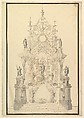Elevation of a Catafalque with a royal Crown surmounting the Casket, Giuseppe Galli Bibiena  Italian, Pen, brown ink and gray wash